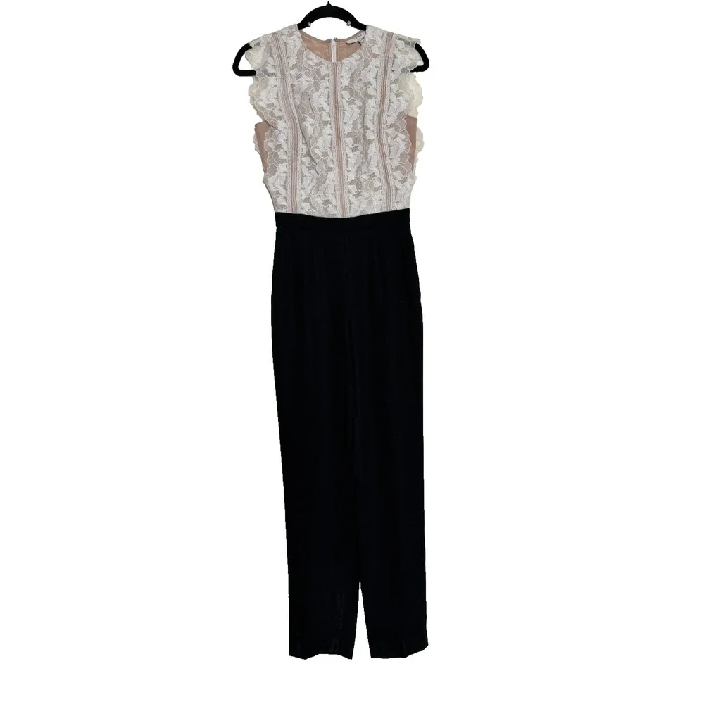 Reiss Suzy Lace Top Detail Jumpsuit Women's Size 4‎ (XS) Crew Neck Sleeveless